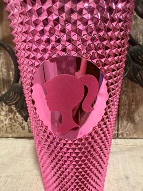 Hot Pink Studded Tumbler with Ponytail Silhouette Barbie